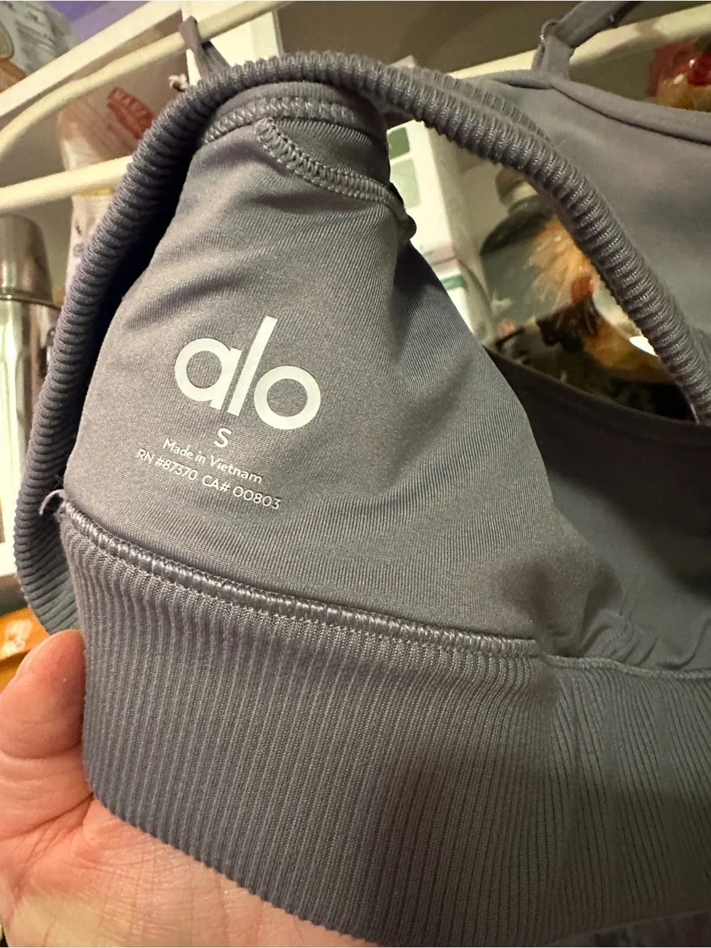 Cute ALO Yoga Alosoft Head Start Bra Sz Small perfect Athleisure Yoga Color Fog